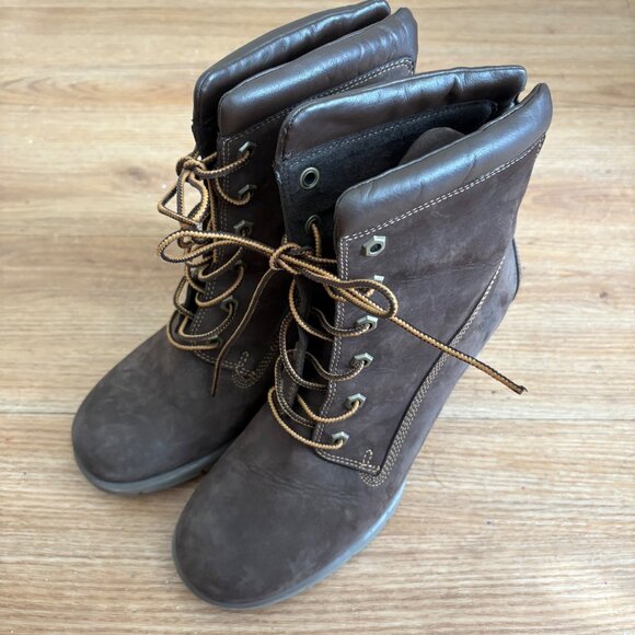 Timberland Glancy Leather Lace Up 6” Ankle Boots Brown Women’s Size 8.5 - Picture 3 of 12